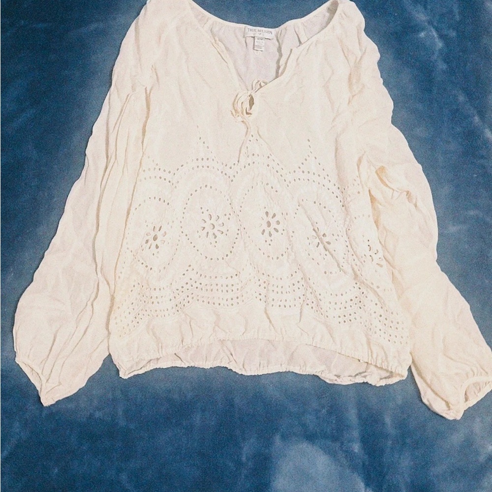 True Religion Cream Blouse with Lace Detail